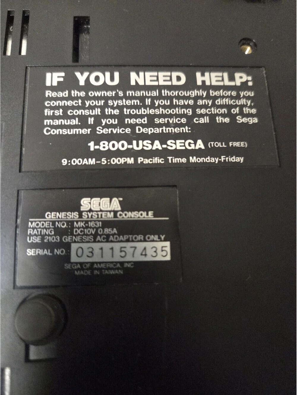 Sega Genesis System Console MK-1631 NTSC-U/C Black Video Game System Unit Only